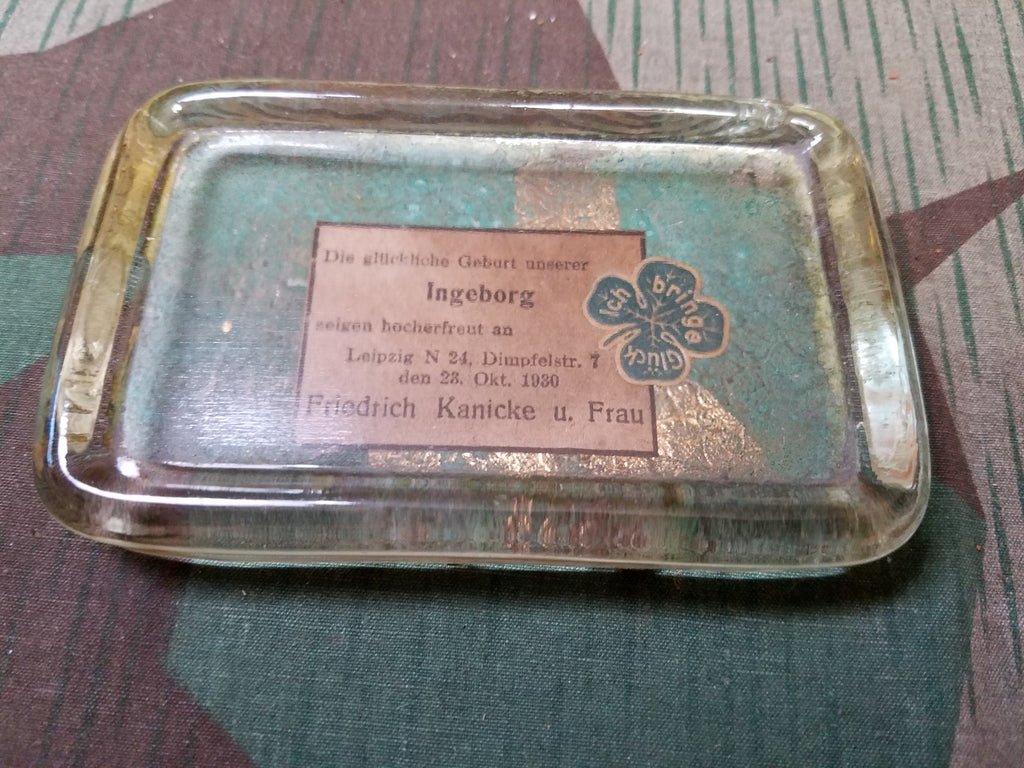 1930s Good Luck Glass Paper Weight