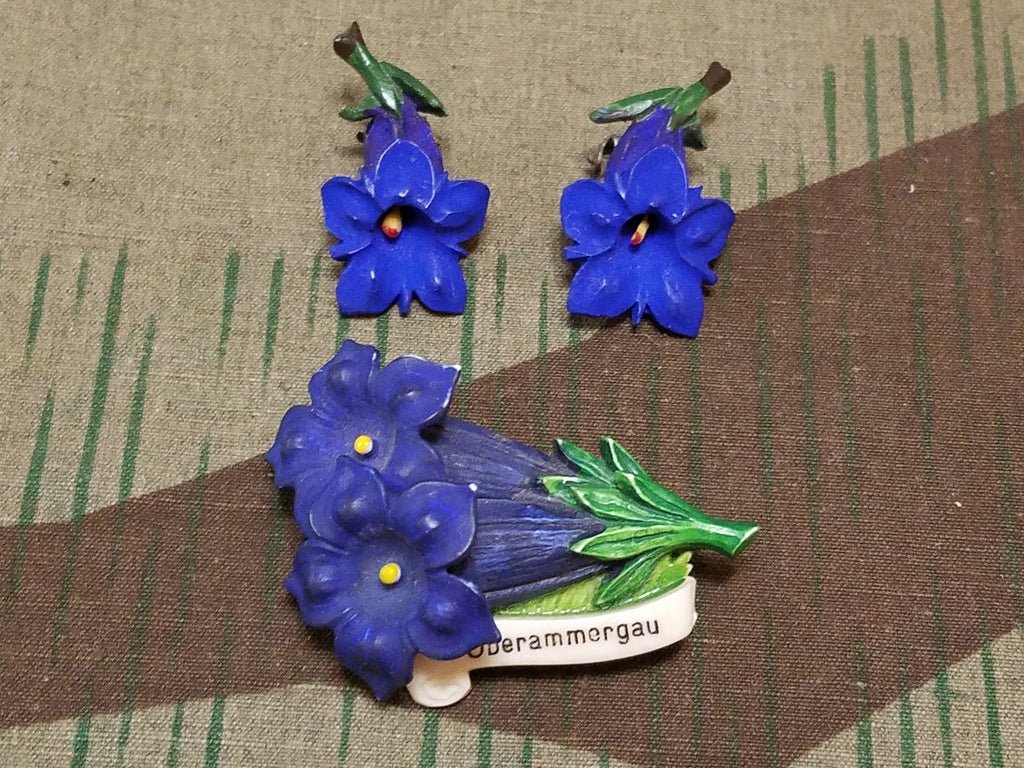 Oberammergau Enzian Flower Pin and Earring Set (Signals/Gebirgs Kaserne)