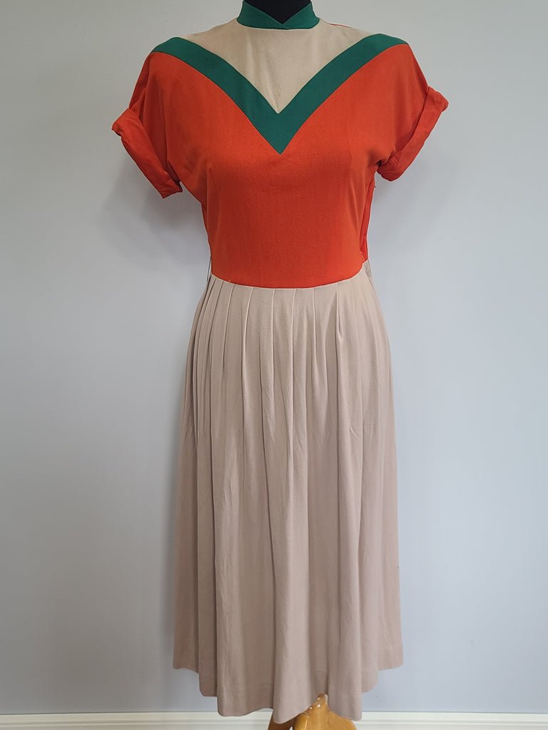 Bright Orange Green and Tan Dress(B-38' W-27' H-42')