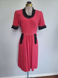 Pink Dress with Black Sequin Trim(B-35' W-27' H-37')