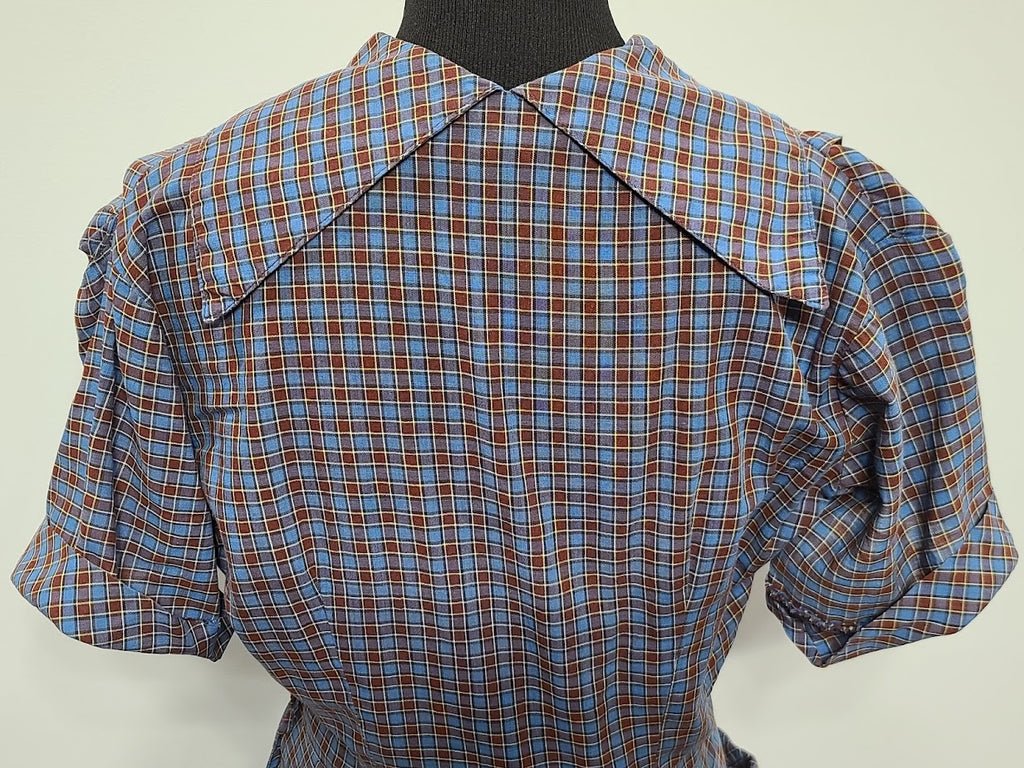 Blue Brown Plaid Dress with Yellow Flower Pocket(B-40' W-28' H-36') — image 10