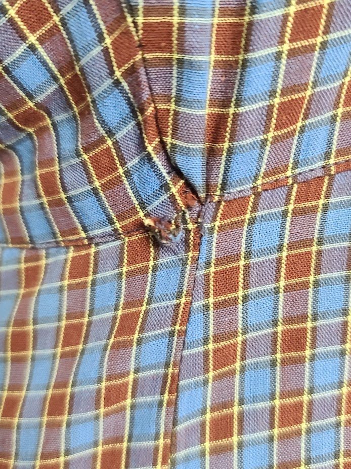 Blue Brown Plaid Dress with Yellow Flower Pocket(B-40' W-28' H-36') — image 11