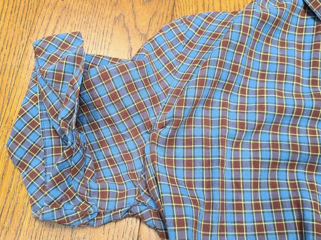 Blue Brown Plaid Dress with Yellow Flower Pocket(B-40' W-28' H-36') — image 12