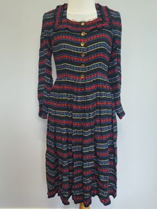 German Long Sleeve Stripe Print Dirndl Dress(B-36' W-30')