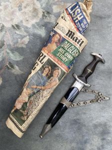 AN AMAZING FIND - 1936 SS CHAINED DAGGER WRAPPED IN ORIGINAL NEWSPAPER FROM 1996!